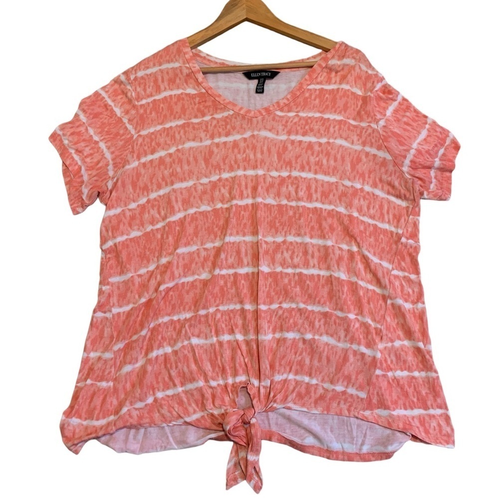 💜 Ellen Tracy Tie-Front Tie-Dye T-Shirt 1X